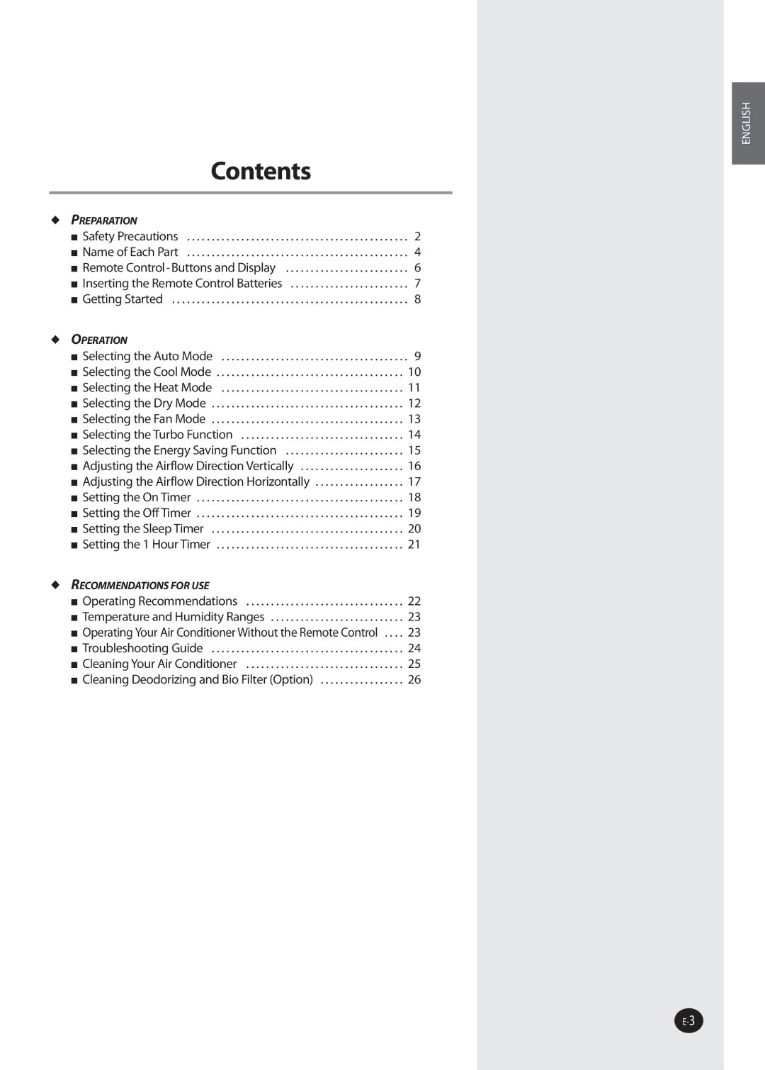 Samsung AQV36W user manual Contents 