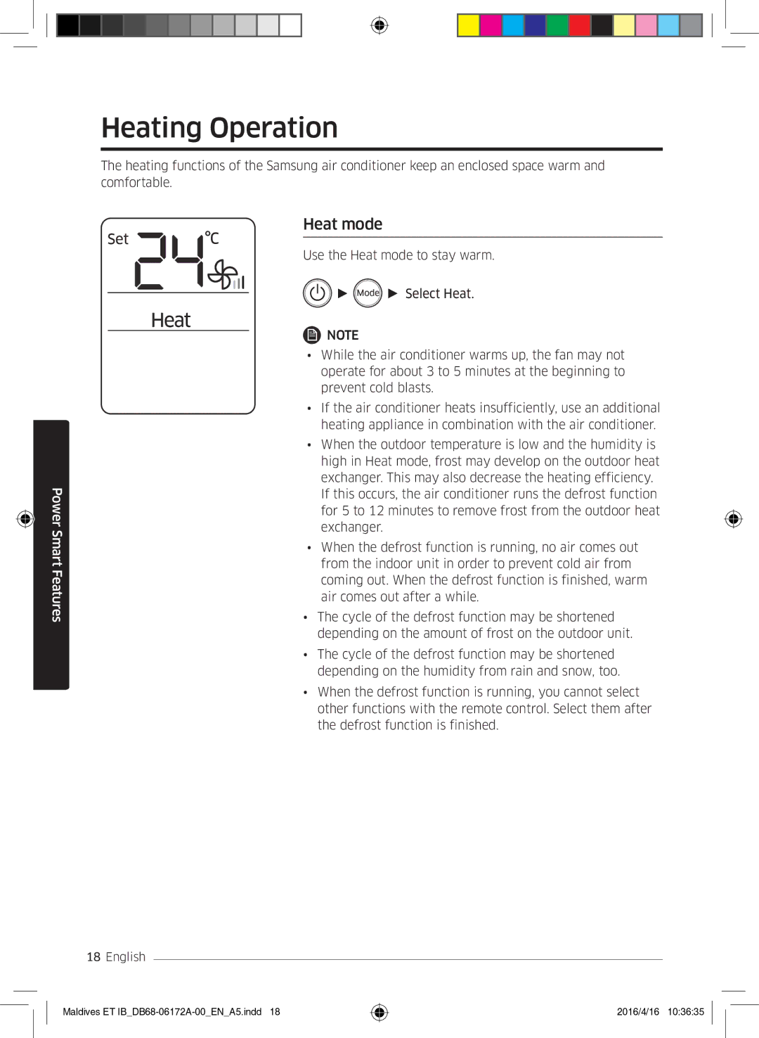 Samsung AR12KSFPEWQNET, AR07KSFPEWQNEU, AR09KSFPEWQNET manual Heating Operation, Heat mode 