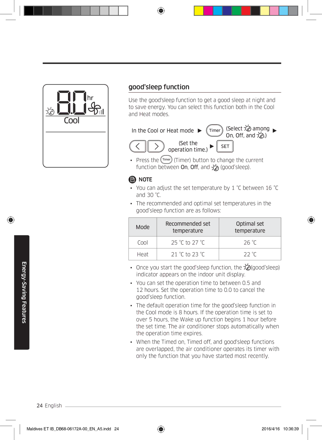 Samsung AR12KSFPEWQNET, AR07KSFPEWQNEU, AR09KSFPEWQNET manual Good’sleep function, Heat To 23 C 