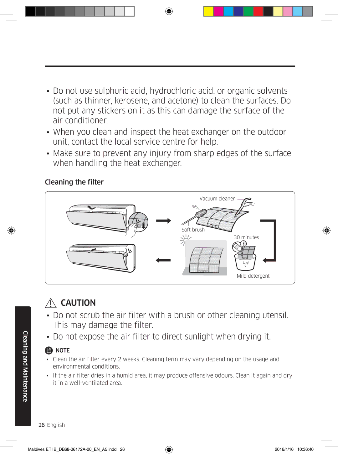 Samsung AR07KSFPEWQNEU, AR12KSFPEWQNET, AR09KSFPEWQNET manual Cleaning the filter 