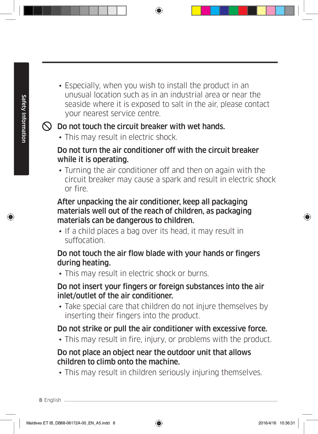 Samsung AR07KSFPEWQNEU, AR12KSFPEWQNET, AR09KSFPEWQNET manual Safety Information 