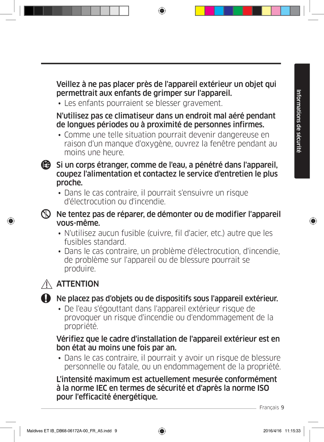 Samsung AR12KSFPEWQNET, AR07KSFPEWQNEU, AR09KSFPEWQNET manual Informations de sécurité 