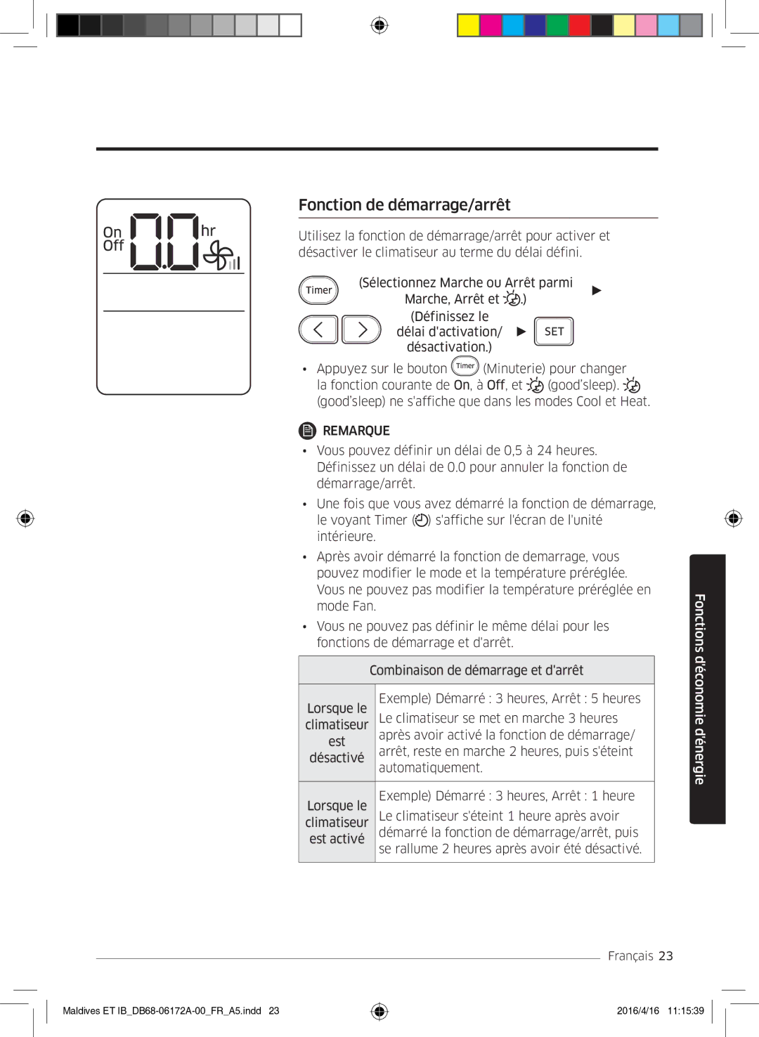 Samsung AR07KSFPEWQNEU, AR12KSFPEWQNET, AR09KSFPEWQNET manual Fonction de démarrage/arrêt 