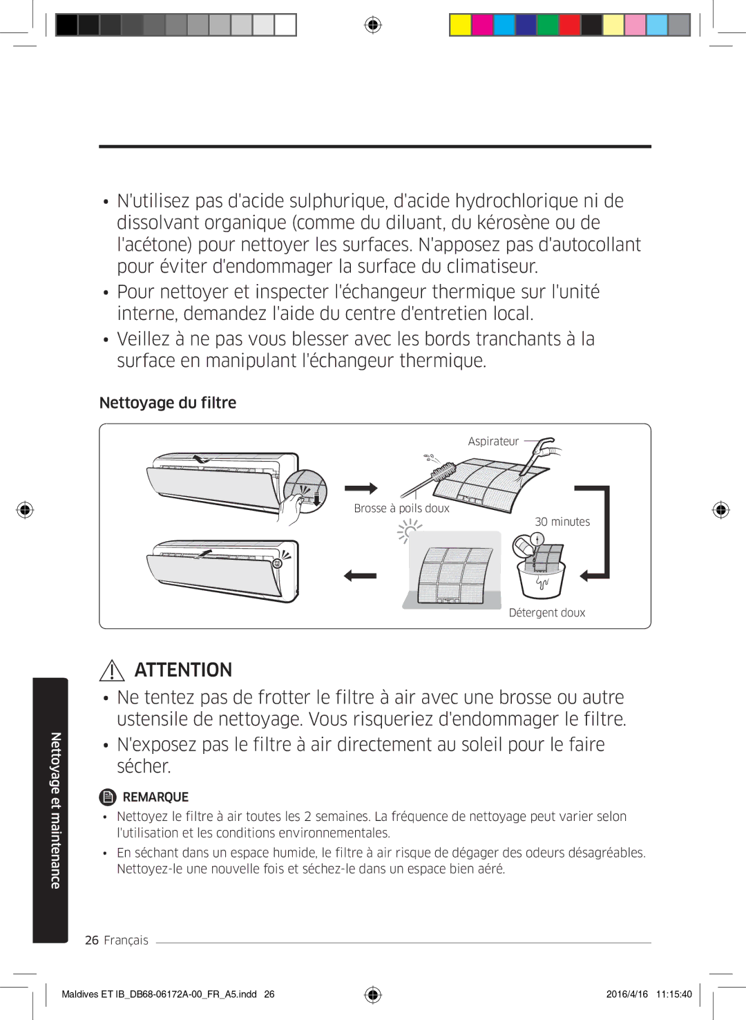 Samsung AR07KSFPEWQNEU, AR12KSFPEWQNET, AR09KSFPEWQNET manual Nettoyage du filtre 