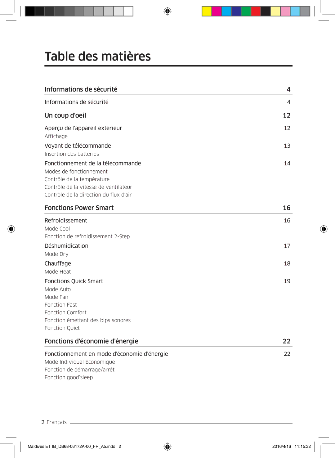 Samsung AR07KSFPEWQNEU, AR12KSFPEWQNET, AR09KSFPEWQNET manual Table des matières, Un coup doeil 