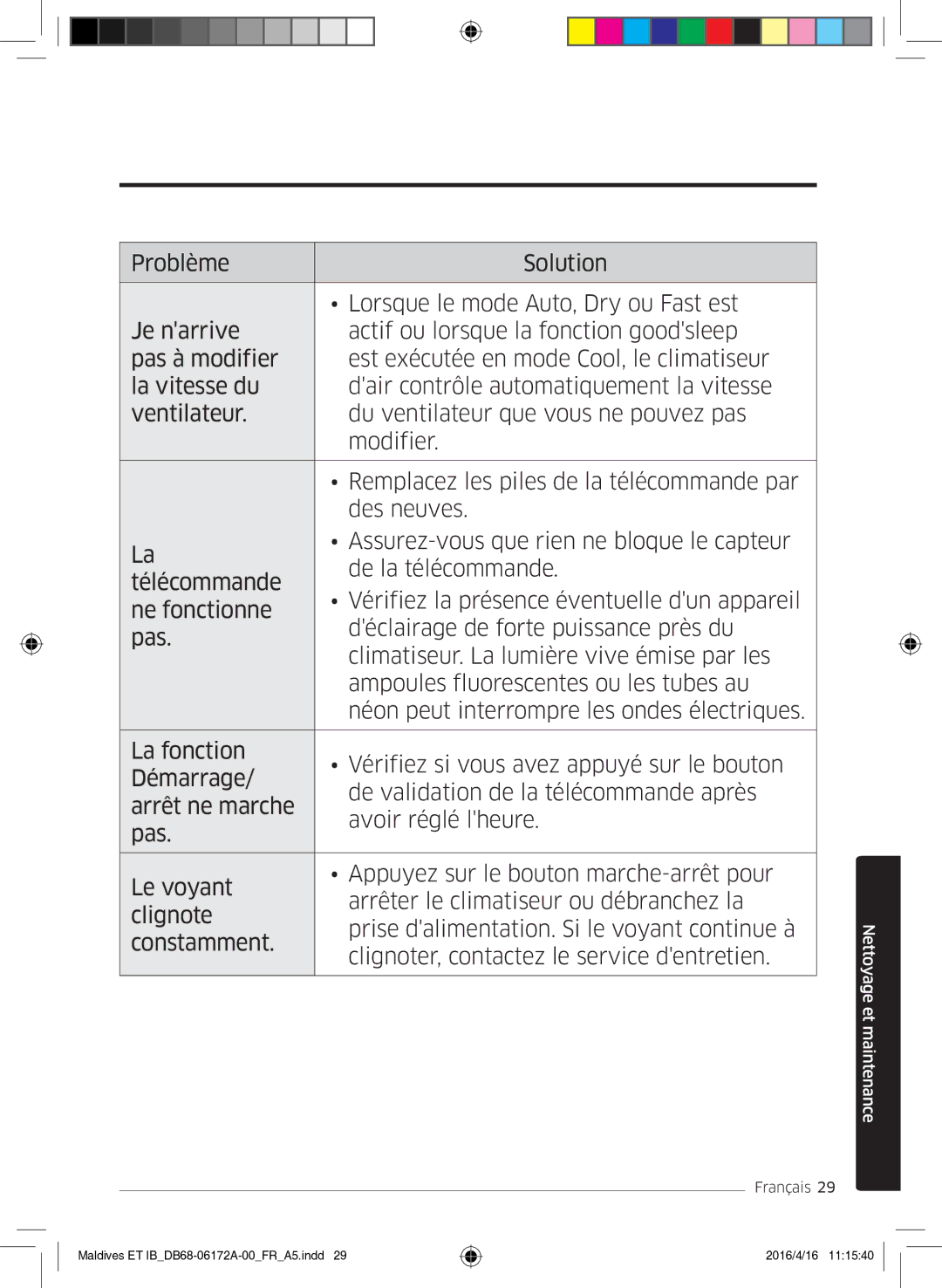 Samsung AR07KSFPEWQNEU, AR12KSFPEWQNET, AR09KSFPEWQNET manual Nettoyage et maintenance 