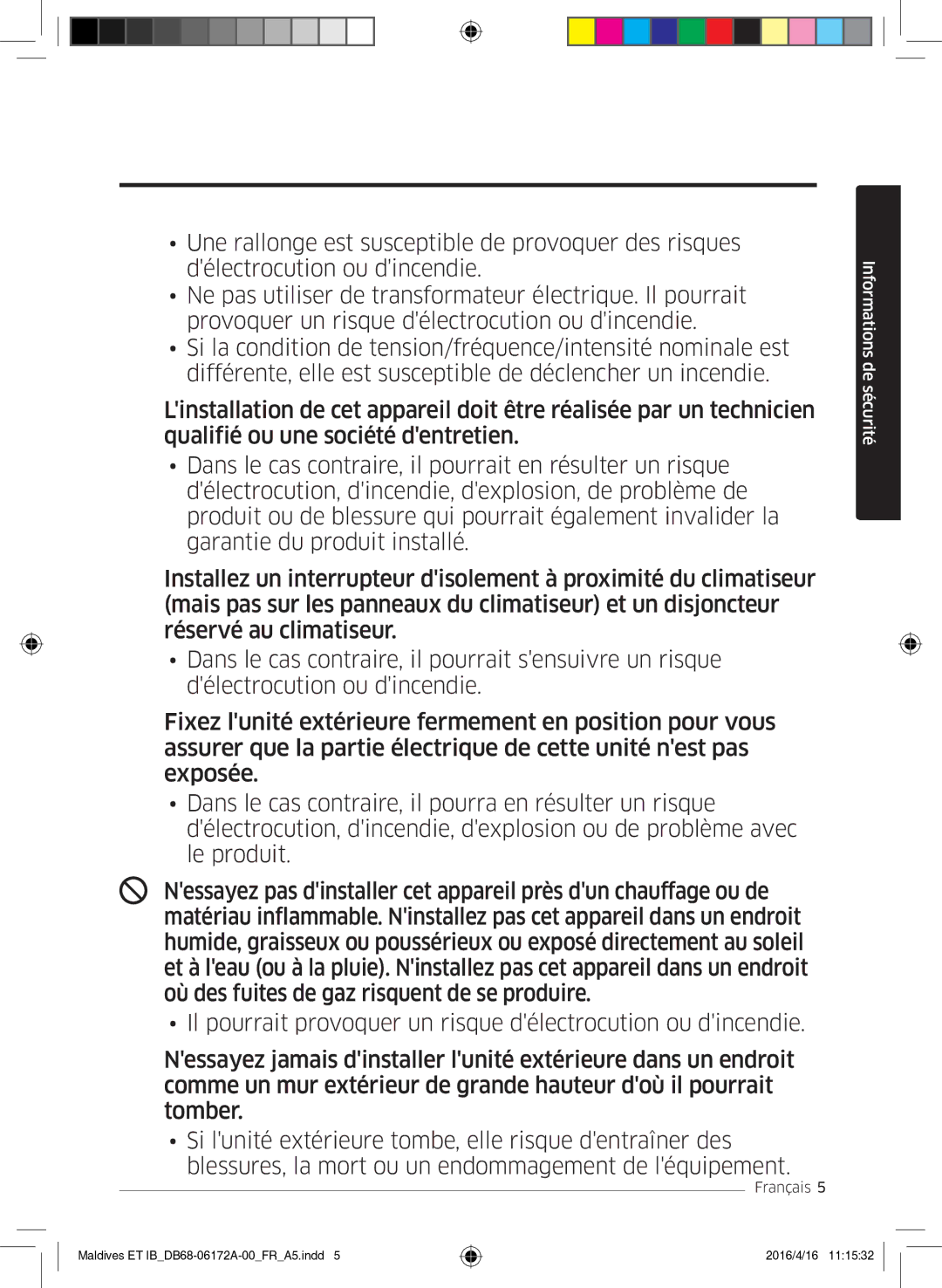 Samsung AR07KSFPEWQNEU, AR12KSFPEWQNET, AR09KSFPEWQNET manual Informations de sécurité 