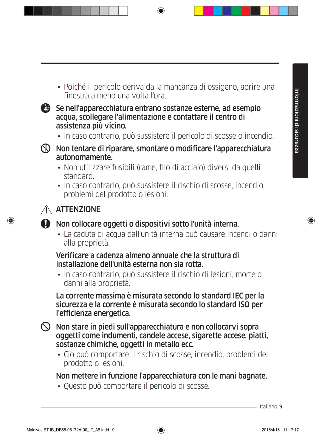 Samsung AR12KSFPEWQNET, AR07KSFPEWQNEU, AR09KSFPEWQNET manual Attenzione 