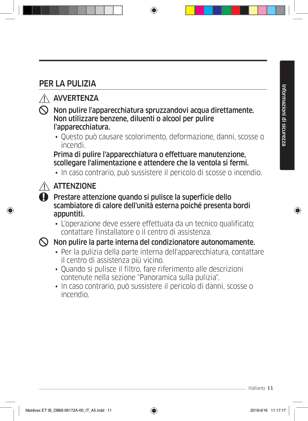 Samsung AR07KSFPEWQNEU, AR12KSFPEWQNET, AR09KSFPEWQNET manual PER LA Pulizia 