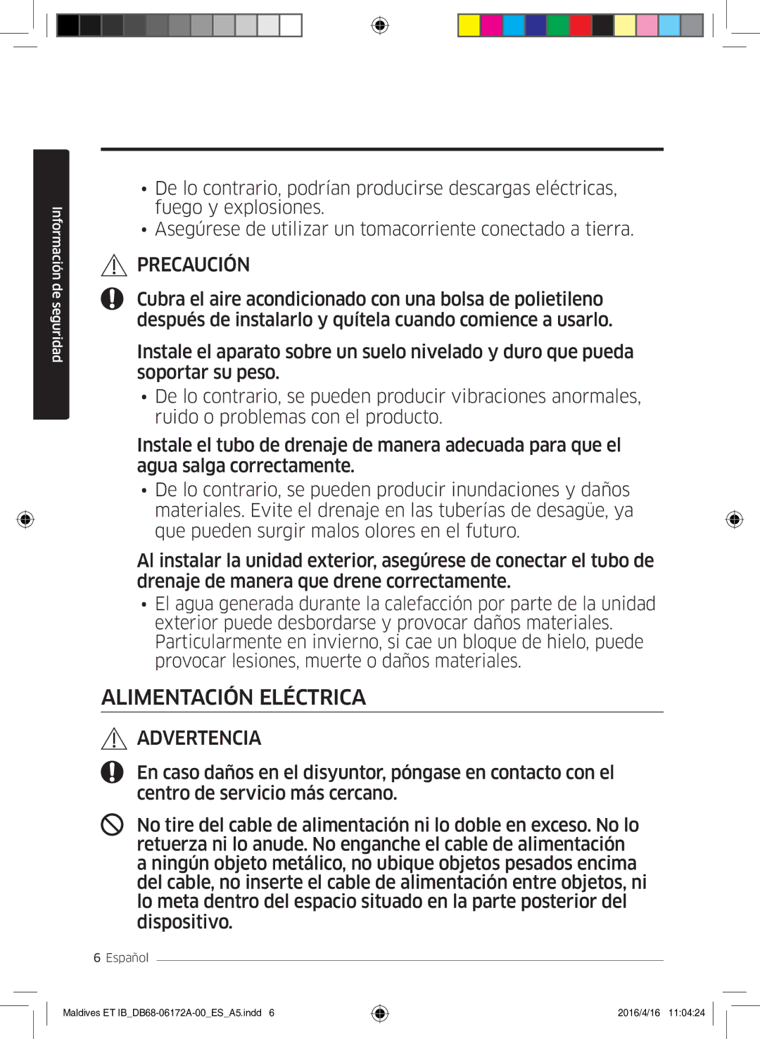 Samsung AR12KSFPEWQNET, AR07KSFPEWQNEU, AR09KSFPEWQNET manual Alimentación Eléctrica 