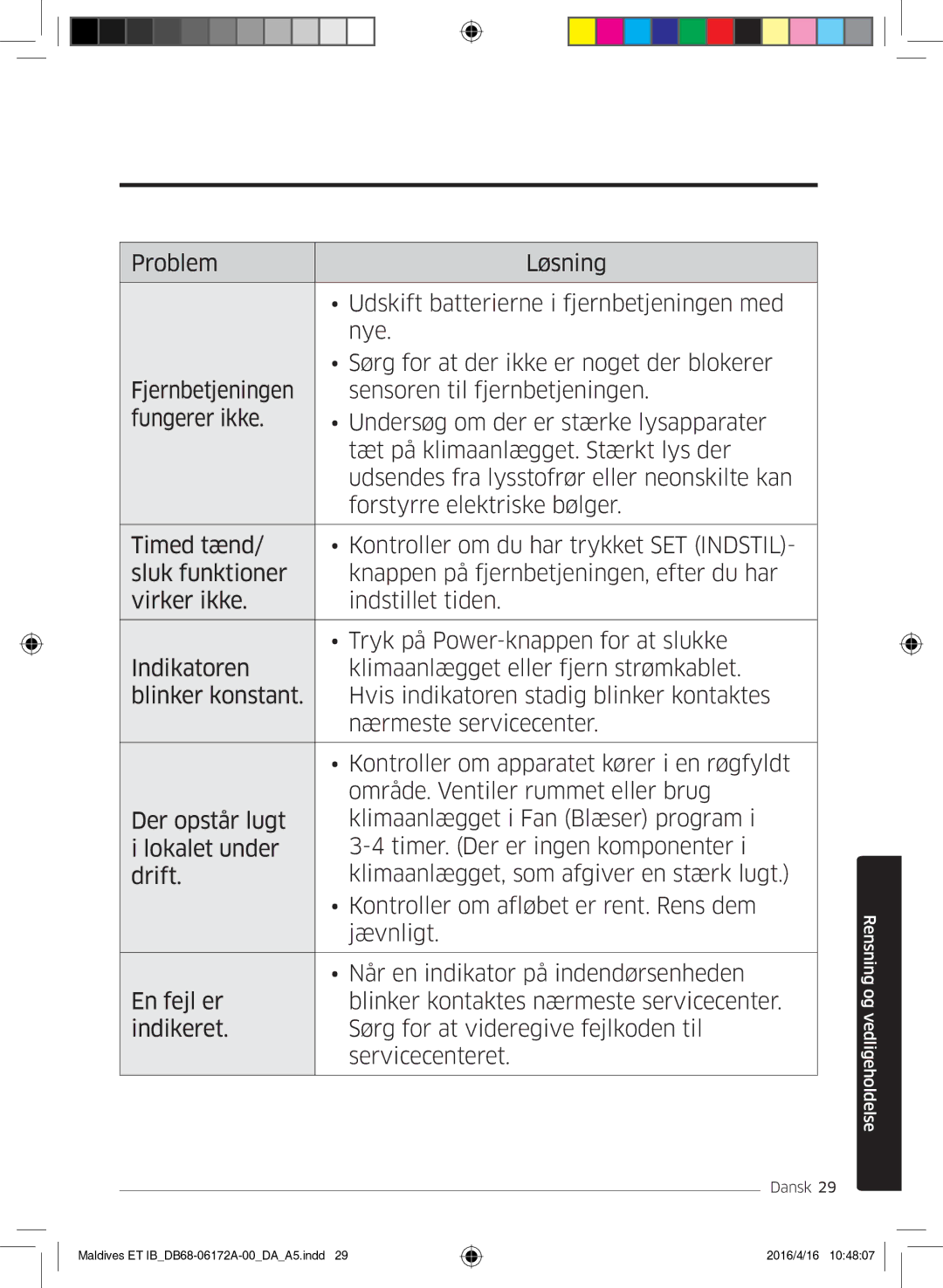 Samsung AR07KSFPEWQNEU, AR12KSFPEWQNET, AR09KSFPEWQNET manual Rensning og vedligeholdelse 