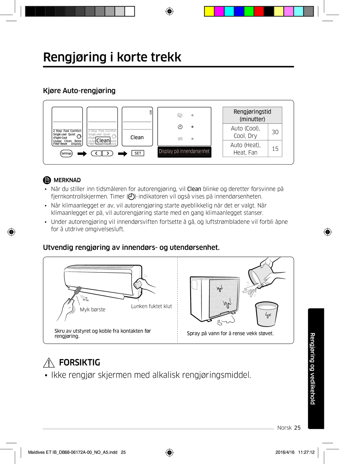 Samsung AR09KSFPEWQNET Rengjøring i korte trekk, Kjøre Auto-rengjøring, Utvendig rengjøring av innendørs- og utendørsenhet 