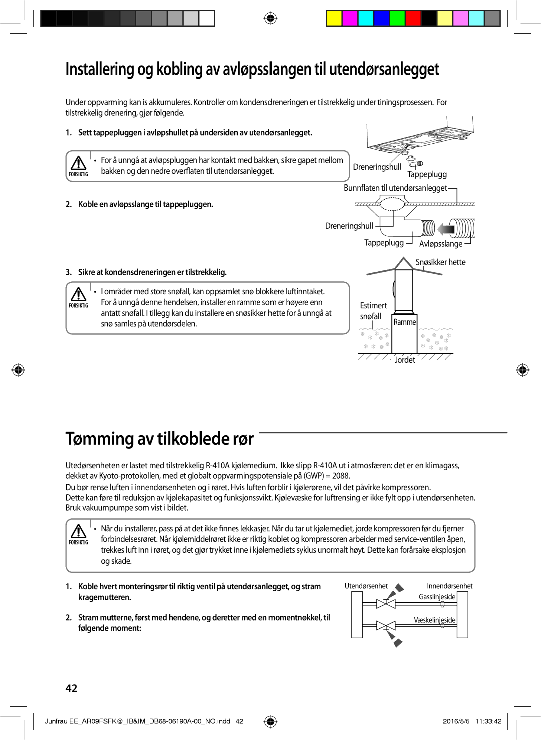 Samsung AR09FSFKBWTXEE, AR09FSFKBWTNEE Tømming av tilkoblede rør, Koble en avløpsslange til tappepluggen, Kragemutteren 