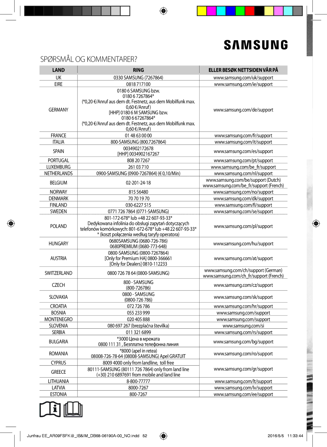 Samsung AR09FSFKBWTNEE, AR12FSFKBWTXEE, AR09FSFKBWTXEE, AR12FSFKBWTNEE manual Spørsmål OG KOMMENTARER? 