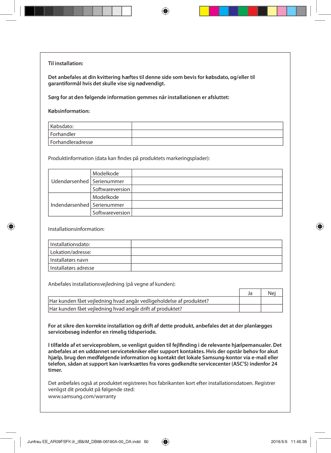 Samsung AR09FSFKBWTXEE, AR09FSFKBWTNEE, AR12FSFKBWTXEE, AR12FSFKBWTNEE manual Serienummer, Modelkode 