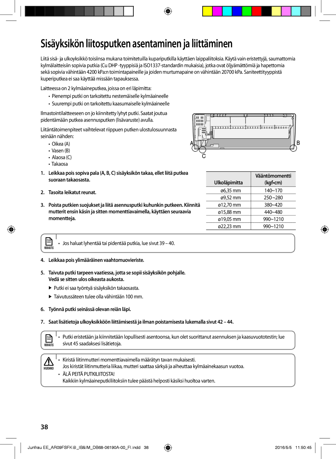 Samsung AR09FSFKBWTXEE, AR09FSFKBWTNEE, AR12FSFKBWTXEE, AR12FSFKBWTNEE manual Leikkaa pois ylimääräinen vaahtomuovieriste 