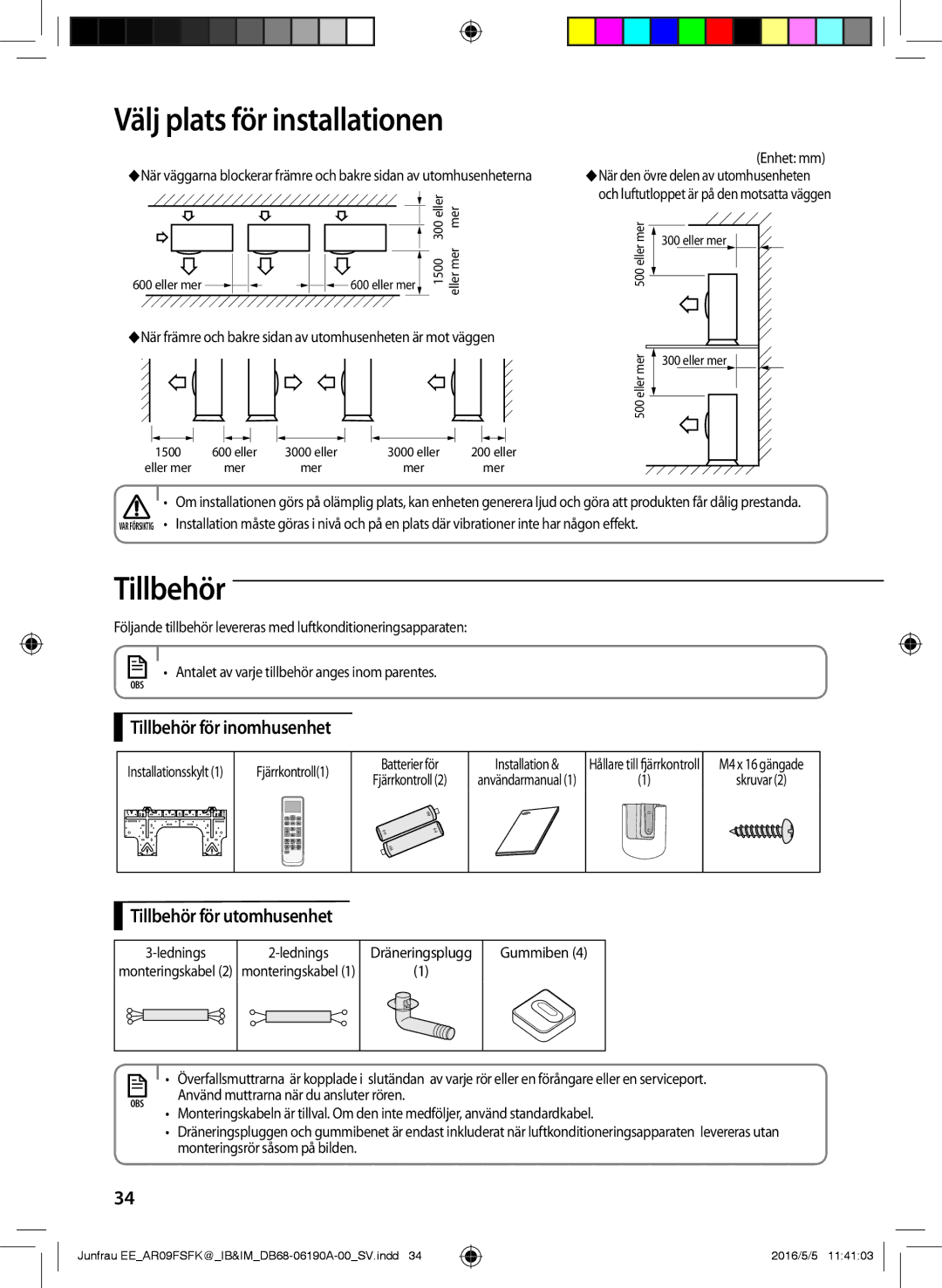 Samsung AR09FSFKBWTXEE, AR09FSFKBWTNEE, AR12FSFKBWTXEE manual Tillbehör för inomhusenhet, Tillbehör för utomhusenhet 