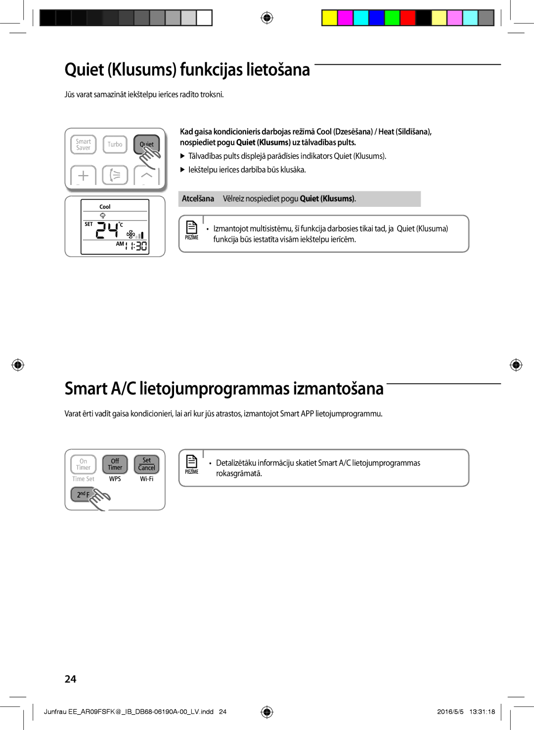 Samsung AR09FSFKBWTNEE, AR12FSFKBWTXEE manual QuietAA Klusums funkcijas lietošana, Smart A/C lietojumprogrammas izmantošana 