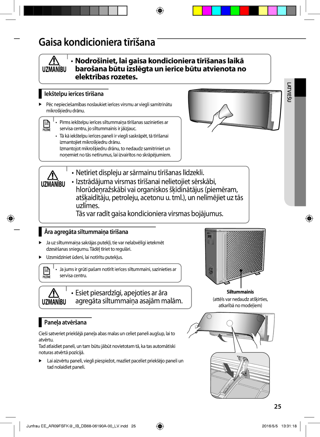 Samsung AR12FSFKBWTXEE, AR09FSFKBWTNEE, AR09FSFKBWTXEE manual Gaisa kondicioniera tīrīšana, Elektrības rozetes, Uzlīmes 