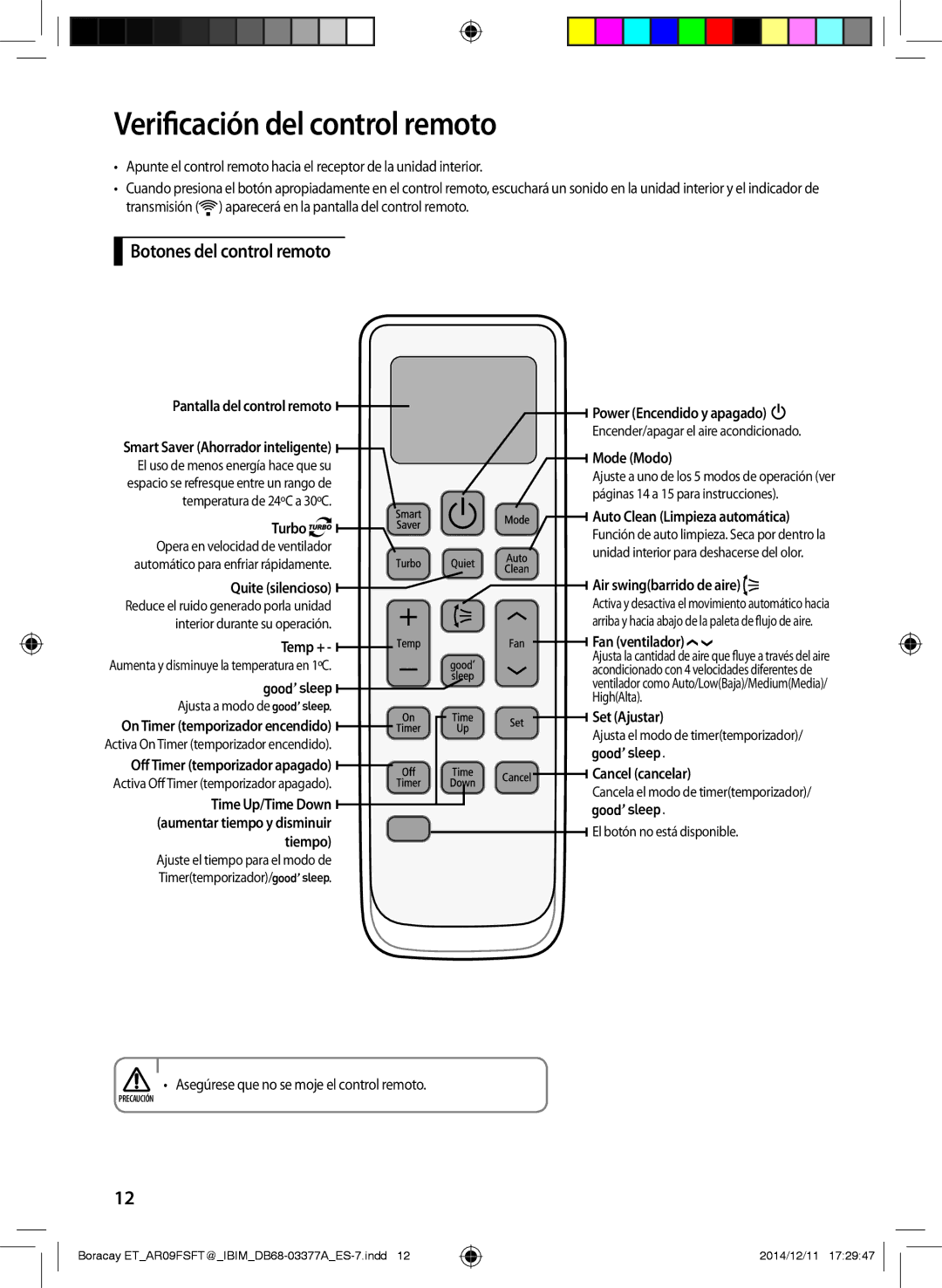 Samsung AR09FSFTKWQNET, AR12FSFTJWQNET, AR09FSFTJWQNET manual Verificación del control remoto, Botones del control remoto 