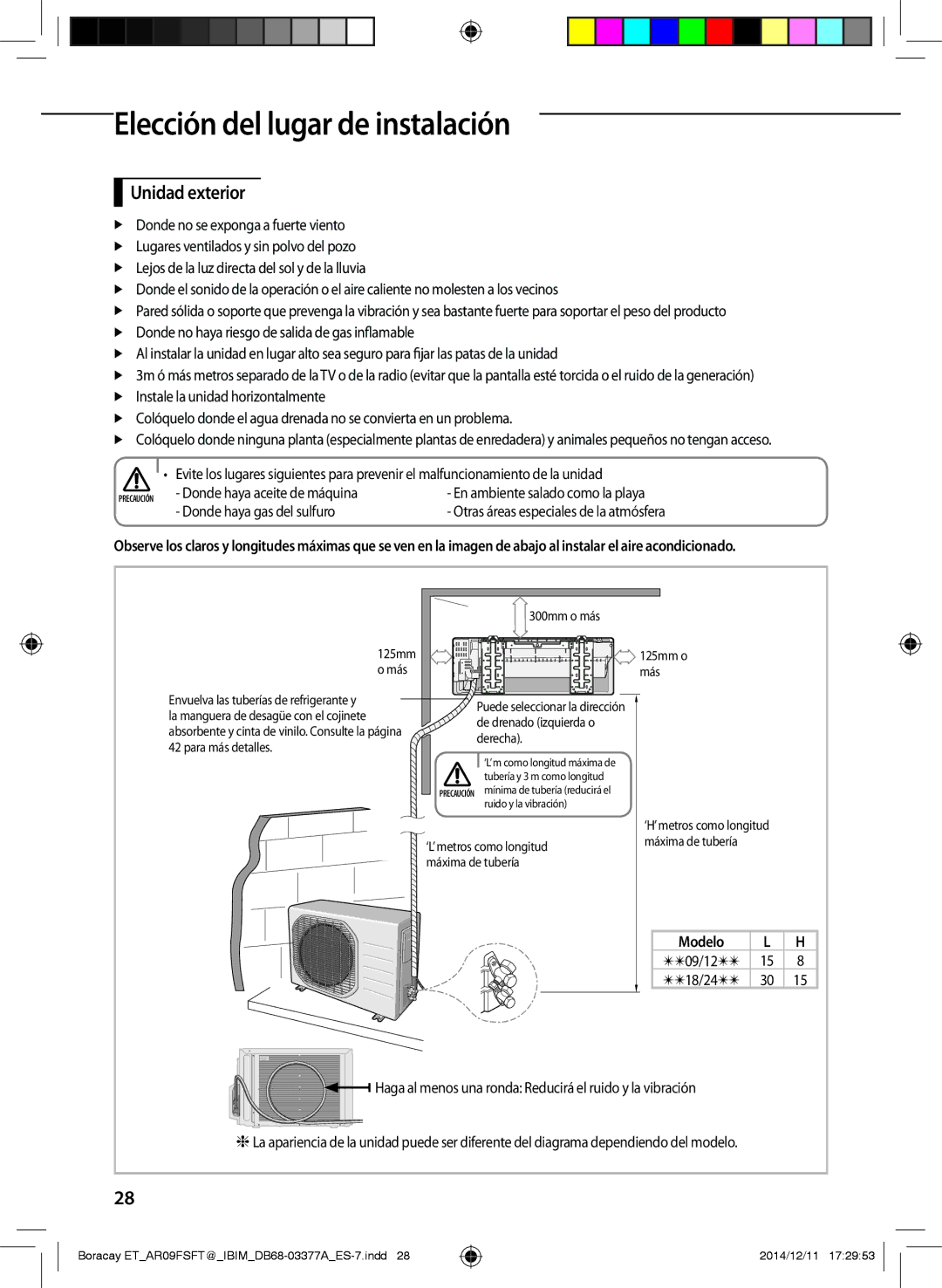 Samsung AR12FSFTJWQNET, AR09FSFTKWQNET manual Unidad exterior, Donde haya aceite de máquina, Donde haya gas del sulfuro 