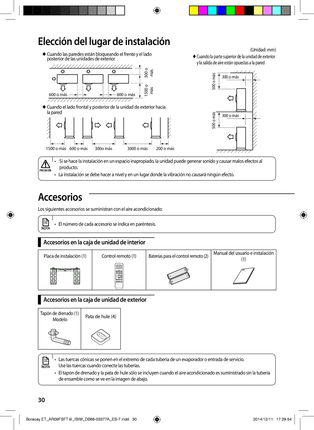 Samsung AR09FSFTKWQNET manual Accesorios en la caja de unidad de interior, Accesorios en la caja de unidad de exterior 