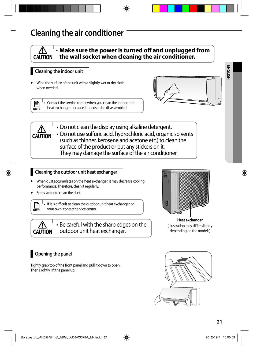 Samsung AR12FSFTKWQNET, AR09FSFTKWQNET Cleaning the air conditioner, Make sure the power is turned off and unplugged from 