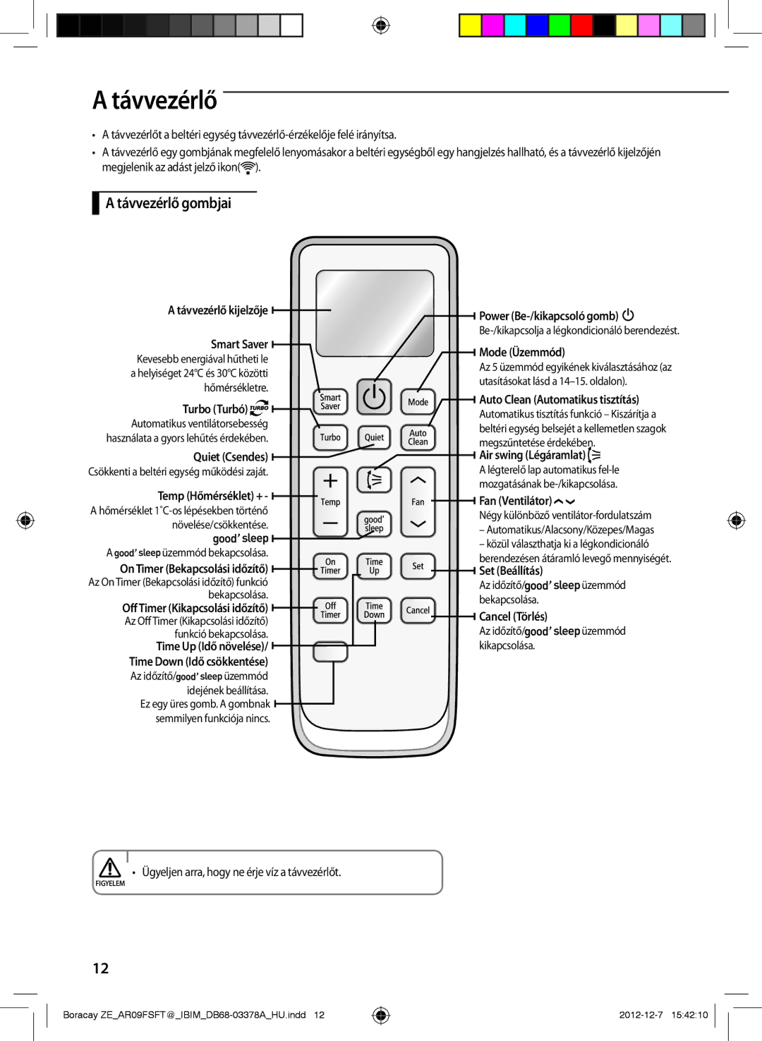 Samsung AR09FSFTKWQNET, AR12FSFTKWQNET, AR09FSFTKWQNZE, AR12FSFTKWQNZE manual Távvezérlő gombjai 