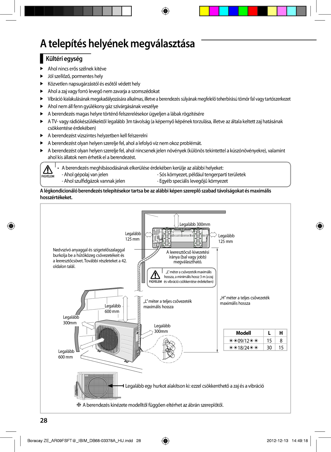 Samsung AR09FSFTKWQNET, AR12FSFTKWQNET manual Kültéri egység, Ahol gépolaj van jelen, Ahol szulfidgázok vannak jelen 