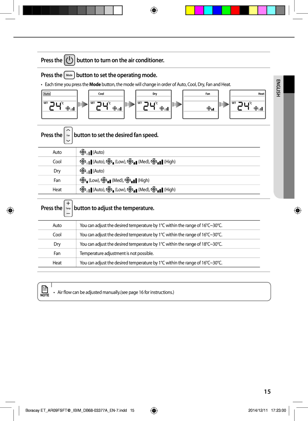 Samsung AR12FSFTKWQNZE, AR09FSFTKWQNET, AR12FSFTKWQNET, AR12FSFTJWQNET manual Press, Button to adjust the temperature 