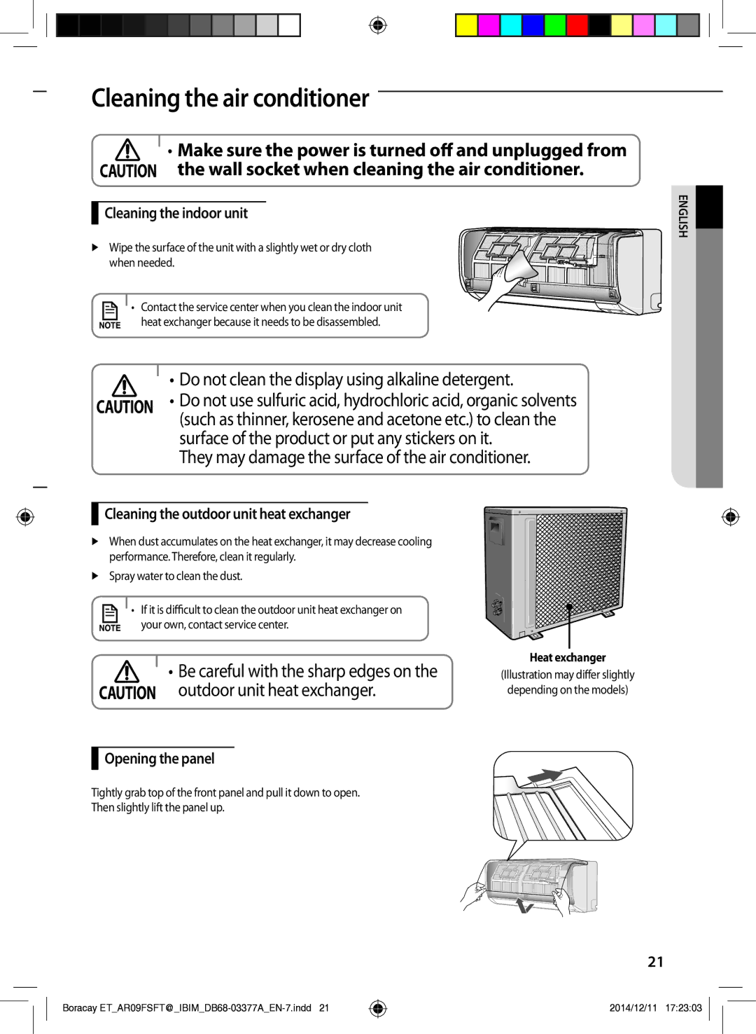 Samsung AR12HSFTKWQNET, AR09FSFTKWQNET Cleaning the air conditioner, Make sure the power is turned off and unplugged from 