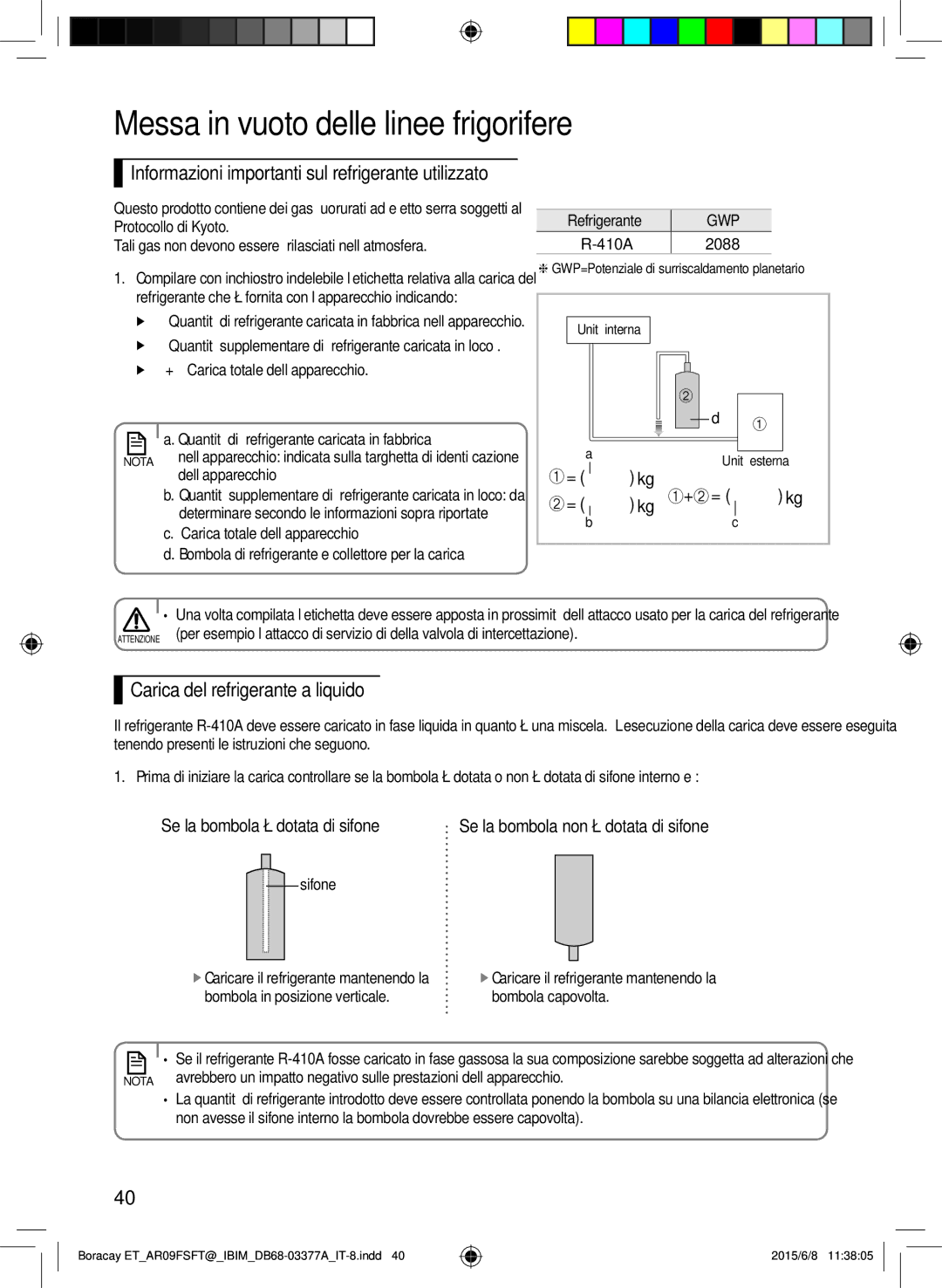 Samsung AR09HSFTKWQNET, AR09FSFTKWQNET, AR12FSFTKWQNET, AR12FSFTJWQNET Carica del refrigerante a liquido, Refrigerante, 2088 