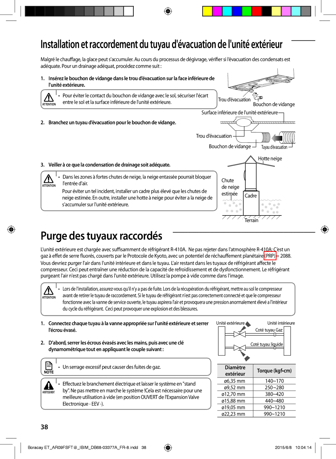 Samsung AR12FSFTJWQNET Purge des tuyaux raccordés, Branchez un tuyau d’évacuation pour le bouchon de vidange, Diamètre 