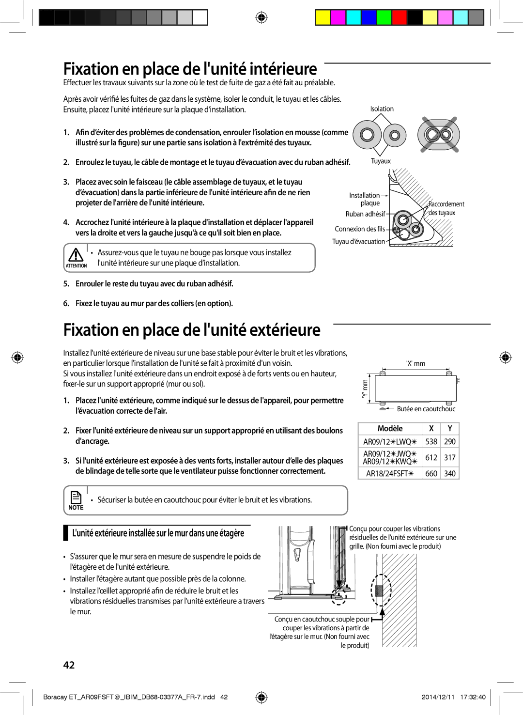 Samsung AR09FSFTKWQNET, AR12FSFTKWQNET, AR12FSFTJWQNET manual Fixation en place de lunité intérieure, 290, 612 317, 660 340 