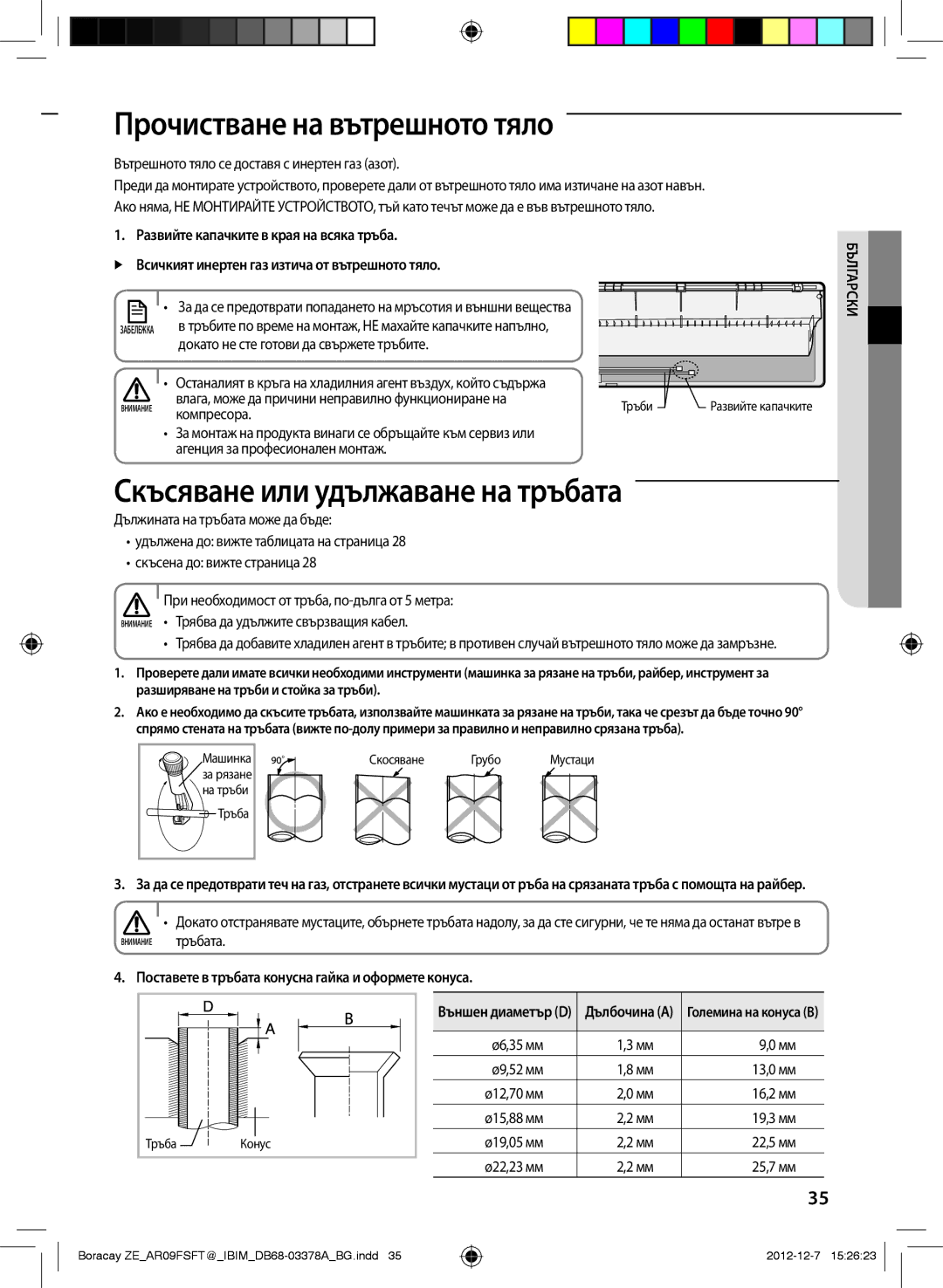 Samsung AR12FSFTKWQNZE Компресора, Агенция за професионален монтаж, Тръбата, Ø6,35 мм Ø9,52 мм 13,0 мм, 16,2 мм, 19,3 мм 