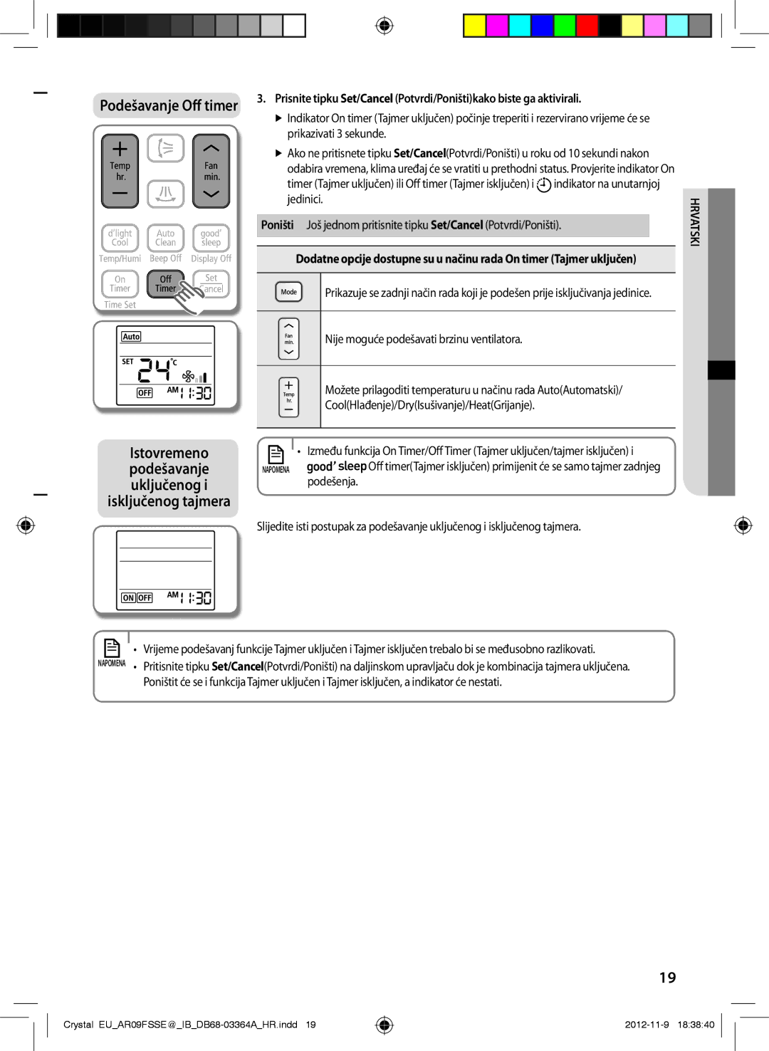 Samsung AR09FSSEDWUNEU, AR09FSSKABEXEU, AR09FSSEDWUXEU, AR12FSSYAWTNEU, AR18FSSEDWUNEU manual Podešavanje Off timer, Podešenja 