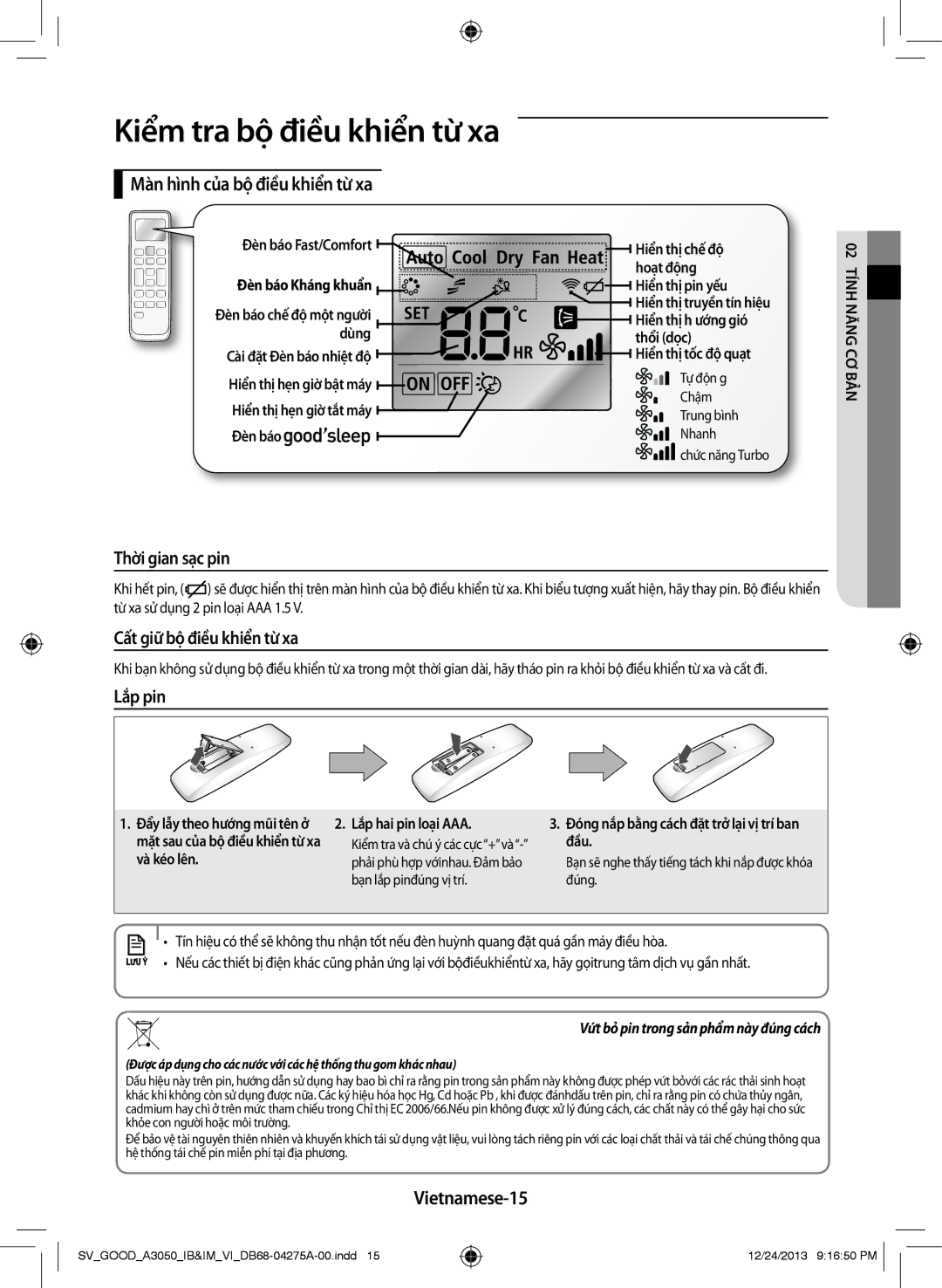 Samsung AR18HPFNSWKXSV, AR09HCFNSGMXSV, AR18HCFSSURXSV, AR24HPFNSWKNSV, AR12HCFNSGMXSV manual Màn hình của bộ điều khiển từ xa 