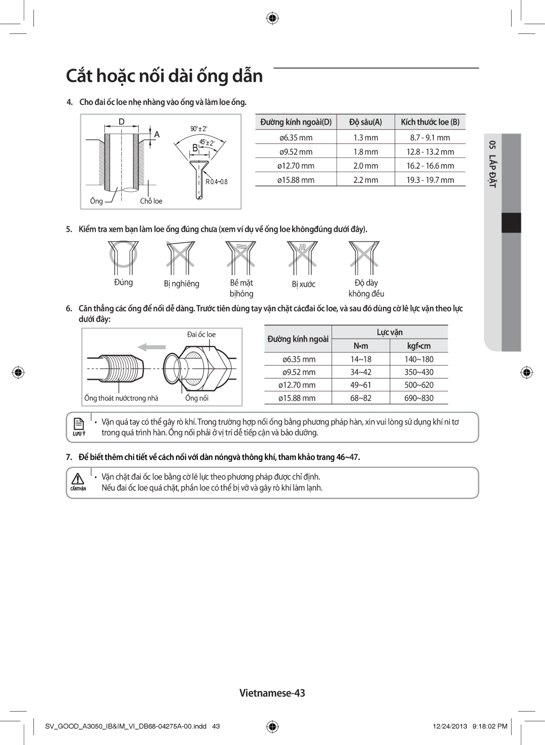 Samsung AR09HCFSSURNSV, AR09HCFNSGMXSV, AR18HCFSSURXSV, AR24HPFNSWKNSV, AR12HCFNSGMXSV, AR12HPFNSWKNSV manual Vietnamese-43 