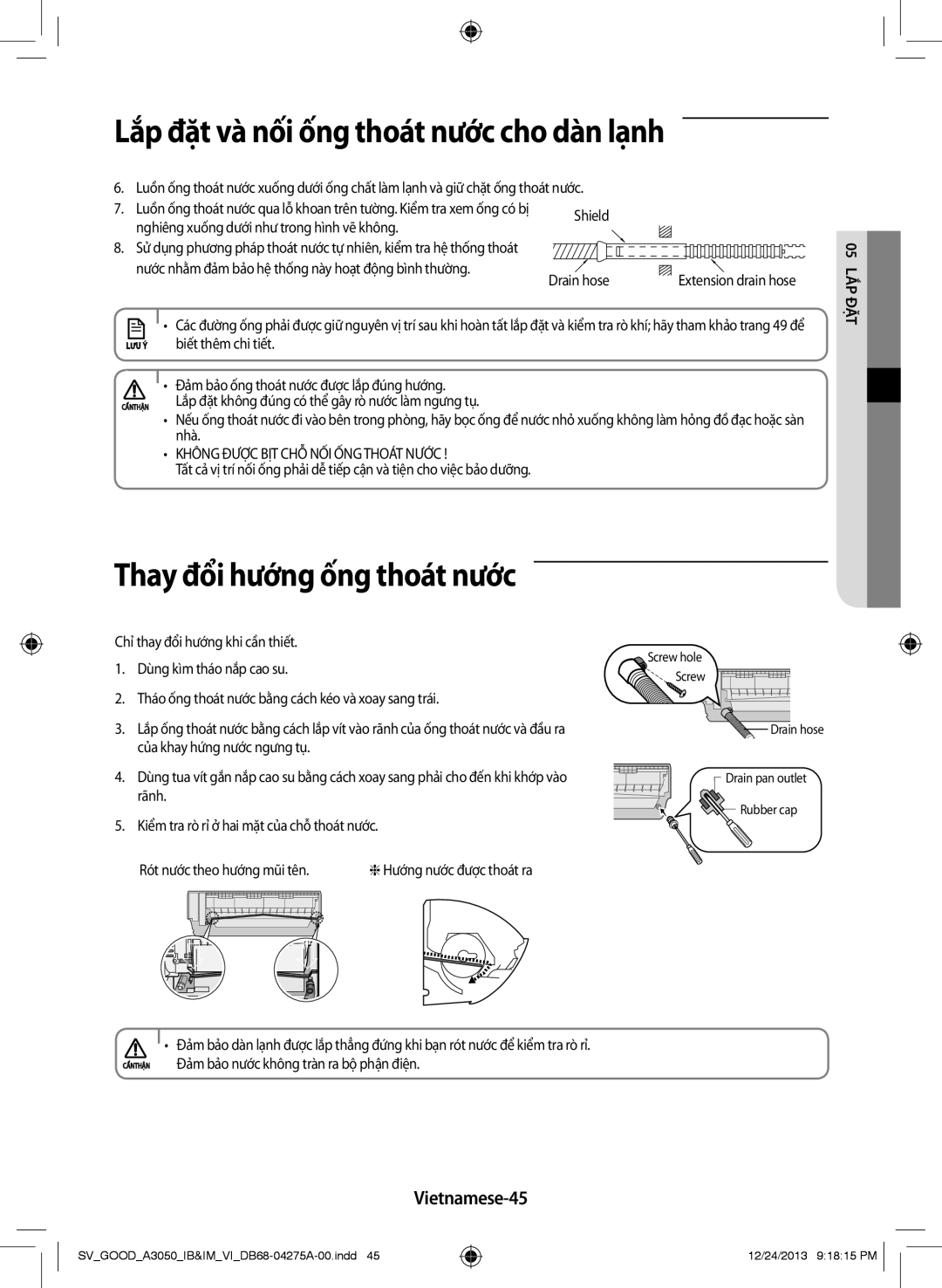 Samsung AR12HCFSSURNSV, AR09HCFNSGMXSV manual Vietnamese-45, Shield Nghiêng xuống dưới như trong hình vẽ không, Nhà 