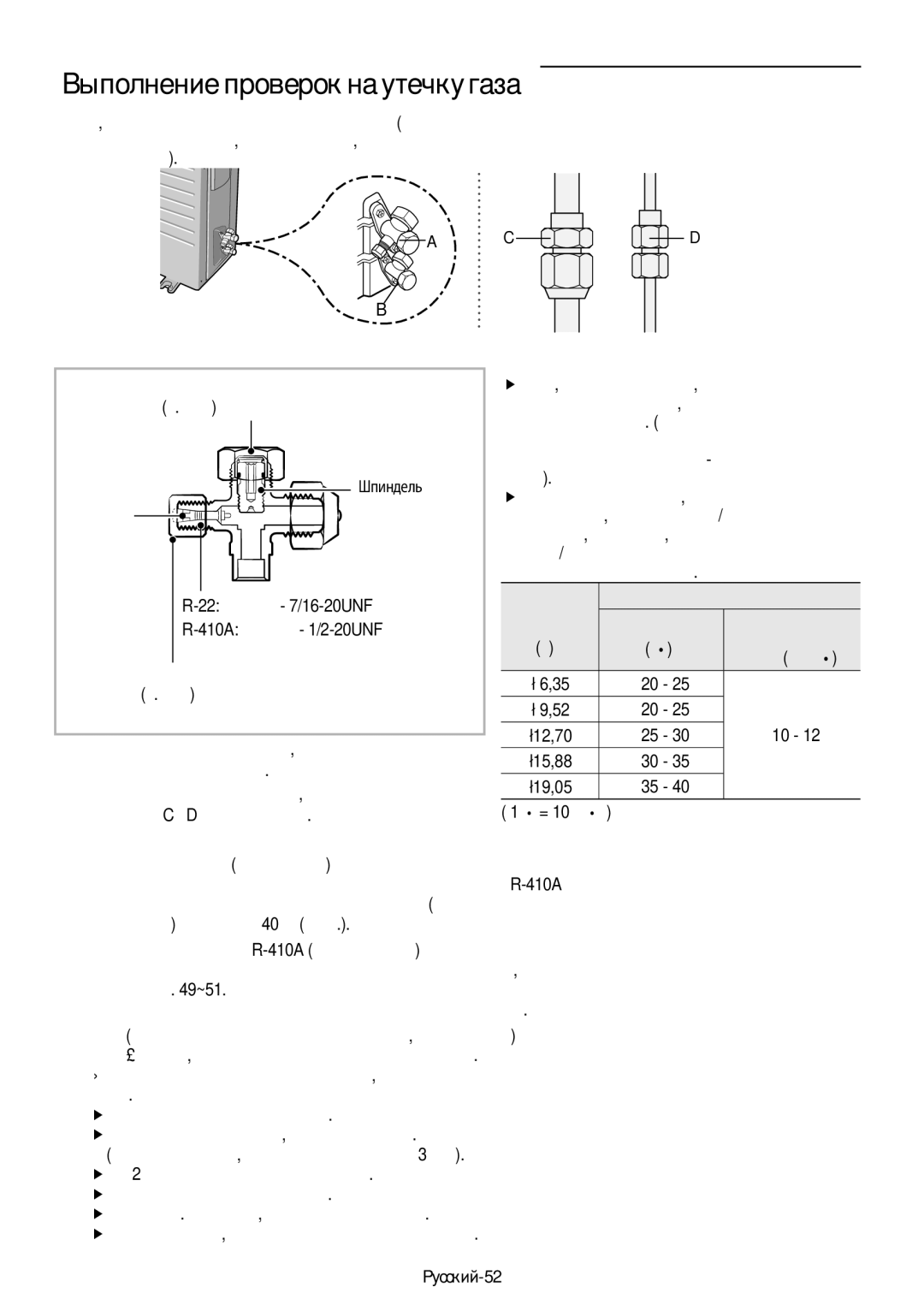 Samsung AR09HQSFAWKNER, AR12HQSFAWKNER manual Выполнение проверок на утечку газа, Русский-52, Крышка 