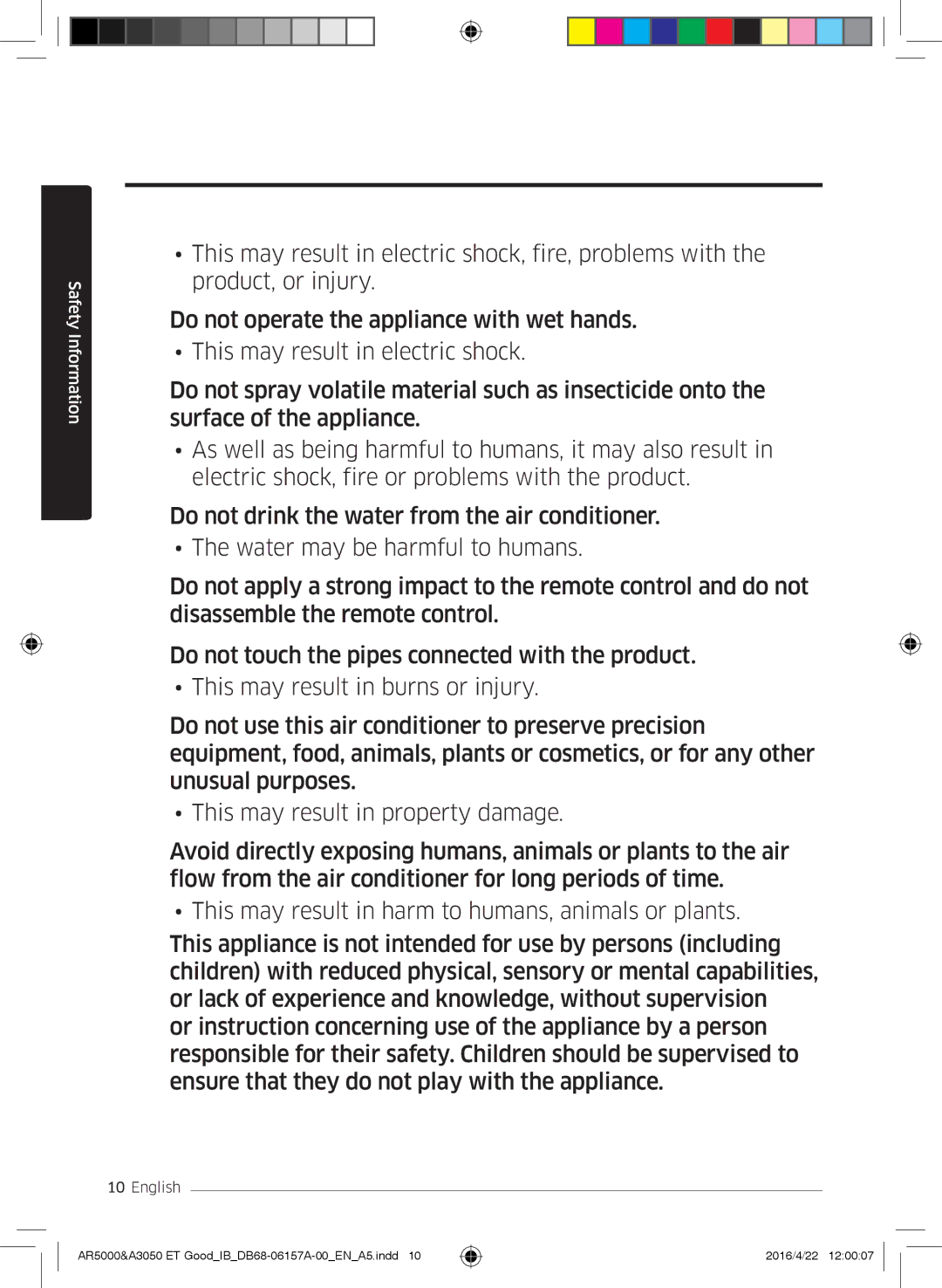 Samsung AR09JSFSBURNET, AR09HSFNBWKNET, AR12HSFNBWKNET, AR09HSFSBWKNET, AR07HSFNBWKNEU, AR09HSFSBURNET manual Safety Information 