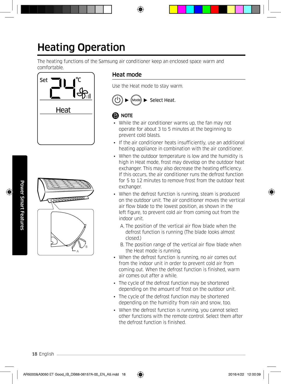 Samsung AR09JSFNCWKNZE, AR09HSFNBWKNET, AR12HSFNBWKNET, AR09HSFSBWKNET, AR07HSFNBWKNEU manual Heating Operation, Heat mode 