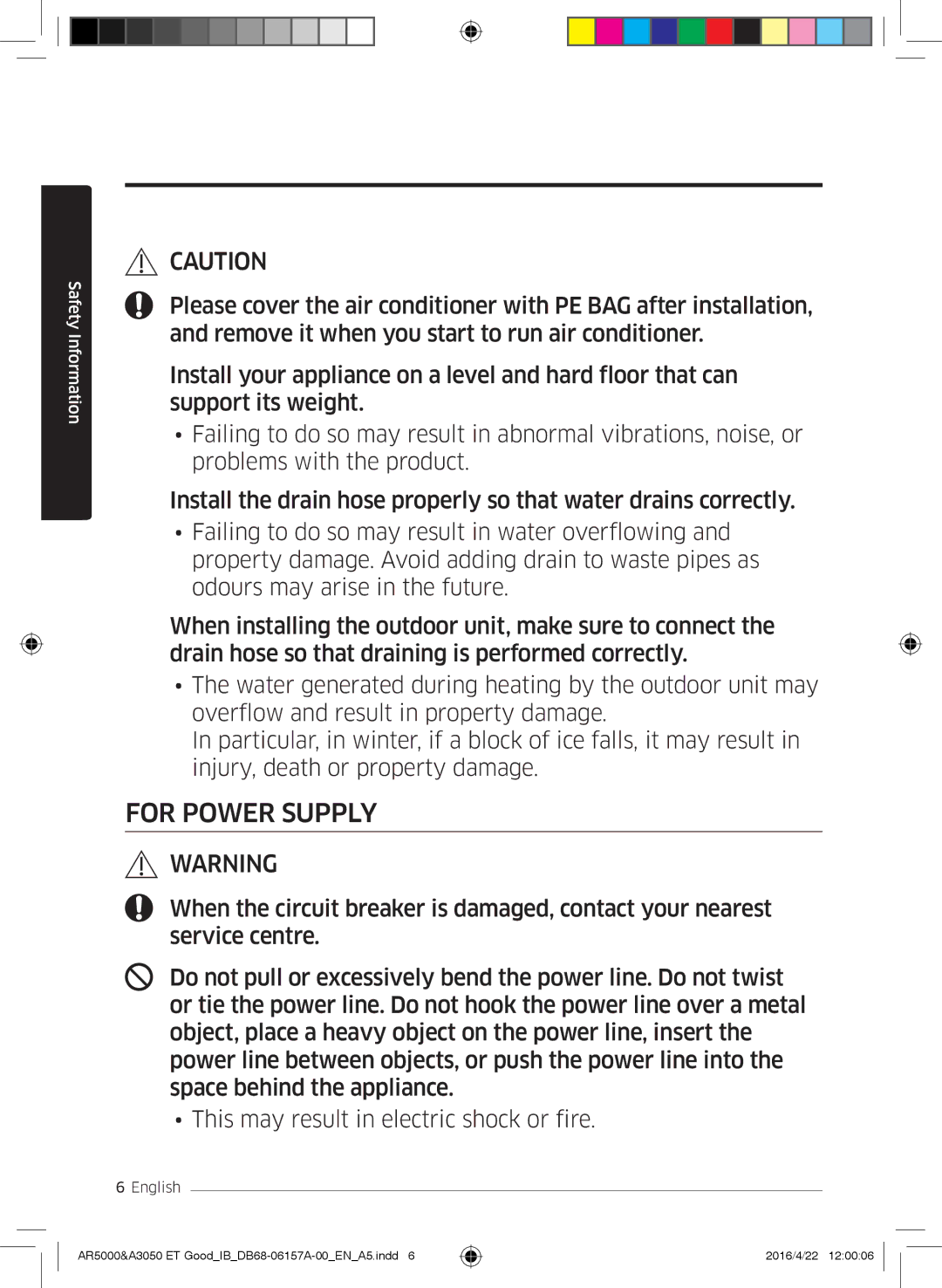 Samsung AR07HSFSAWKNEU, AR09HSFNBWKNET, AR12HSFNBWKNET, AR09HSFSBWKNET, AR07HSFNBWKNEU, AR09HSFSBURNET manual For Power Supply 