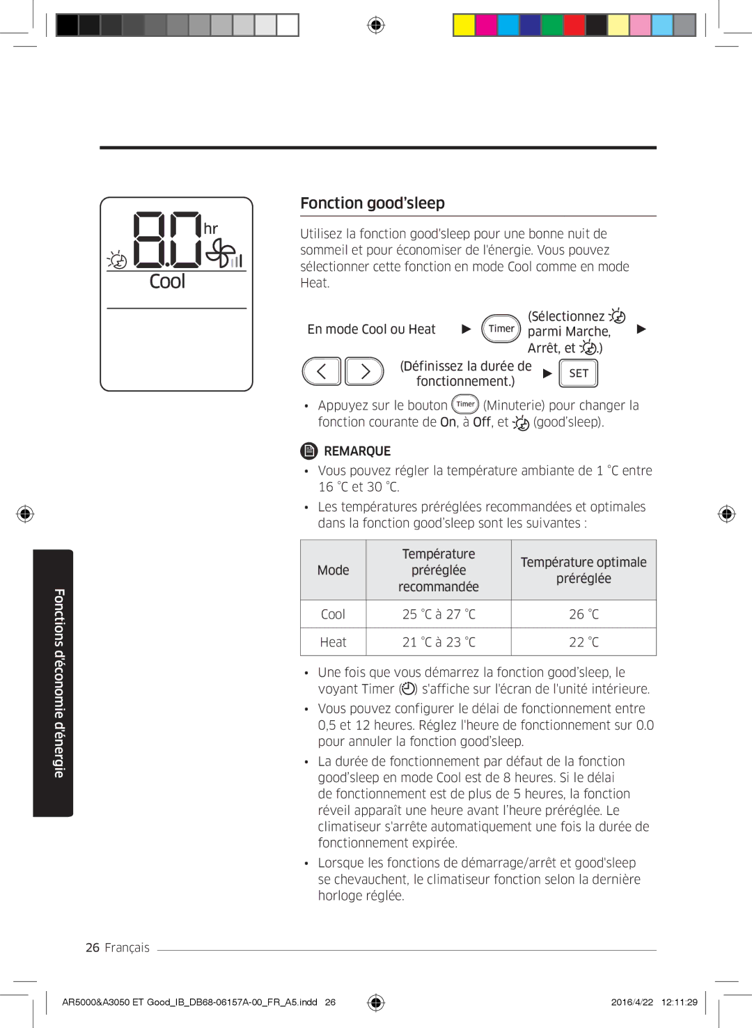 Samsung AR07HSFSAWKNEU, AR09HSFNBWKNET, AR12HSFNBWKNET, AR09HSFSBWKNET, AR07HSFNBWKNEU, AR09HSFSBURNET Fonction good’sleep 