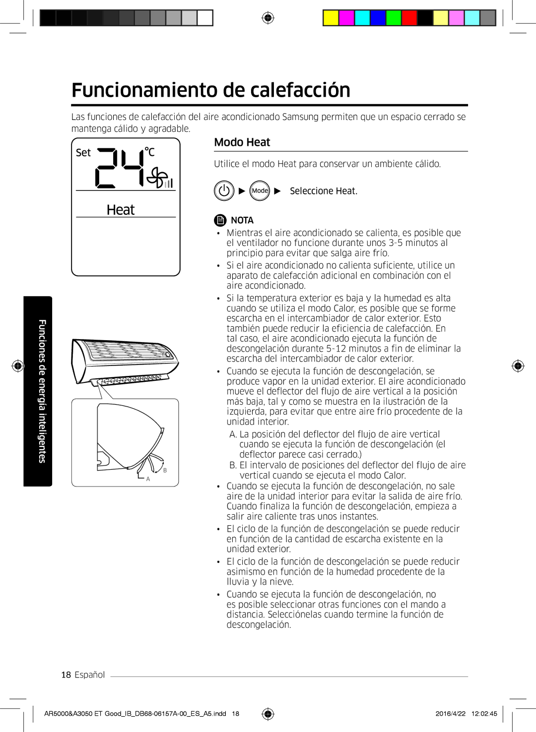 Samsung AR12HSFSAWKNET, AR09HSFNBWKNET, AR12HSFNBWKNET, AR09HSFSBWKNET manual Funcionamiento de calefacción, Modo Heat 