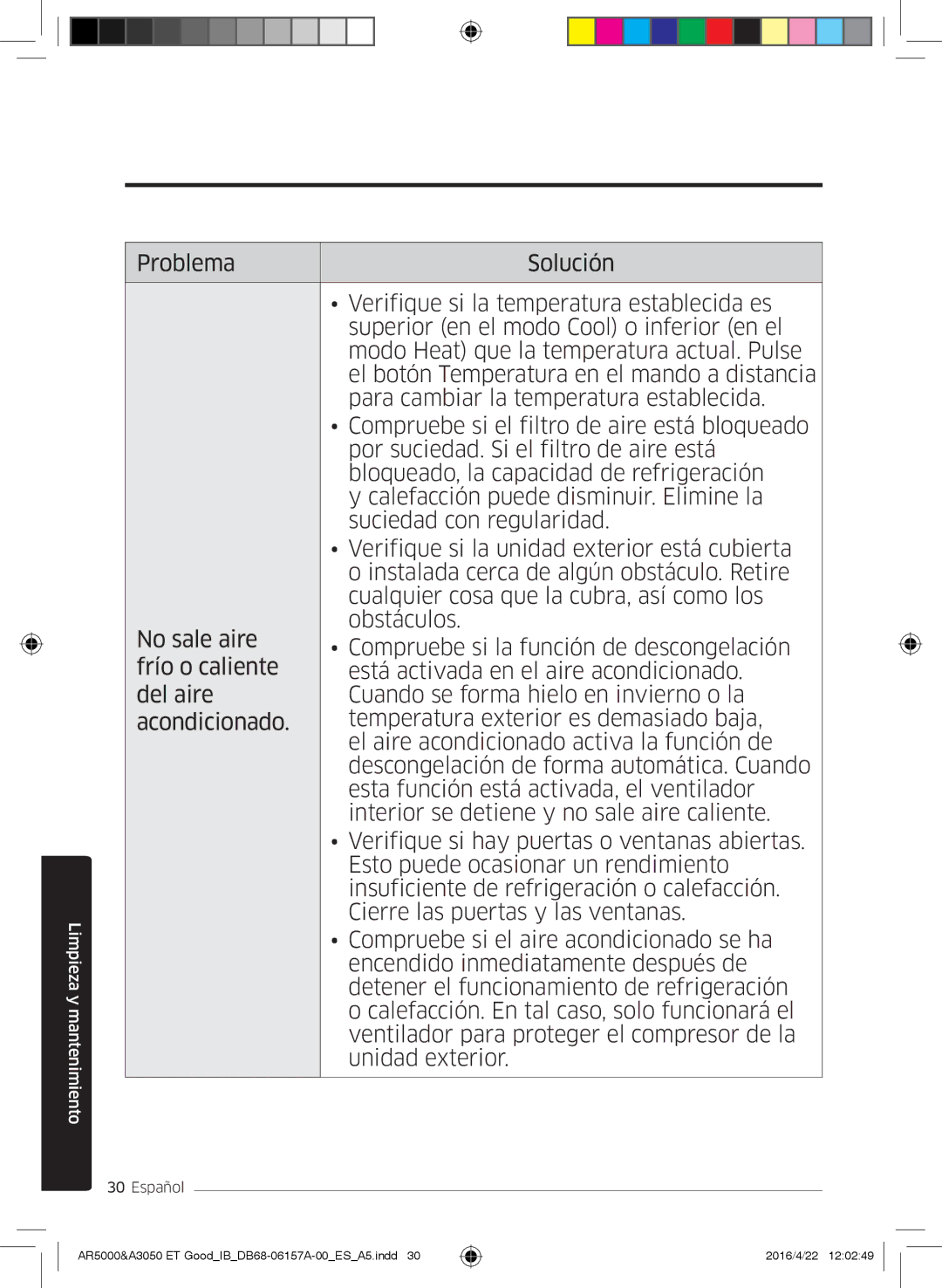 Samsung AR07HSFNBWKNEU, AR09HSFNBWKNET, AR12HSFNBWKNET, AR09HSFSBWKNET, AR09HSFSBURNET manual Limpieza y mantenimiento 