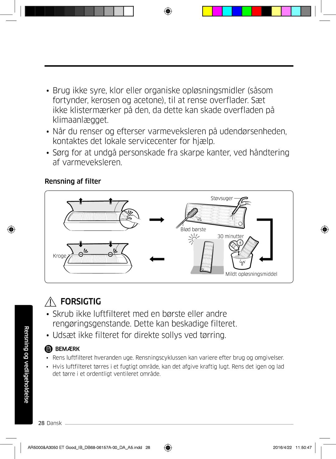 Samsung AR07HSFSAWKNEU, AR09HSFNBWKNET, AR12HSFNBWKNET, AR09HSFSBWKNET, AR07HSFNBWKNEU, AR12HSFSAWKNET manual Rensning af filter 