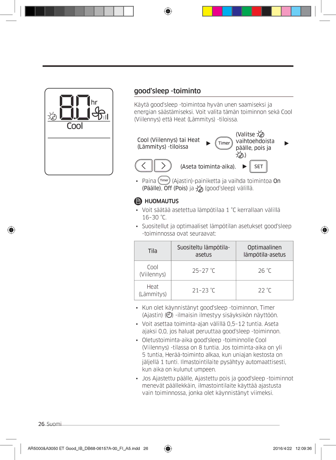 Samsung AR07HSFNBWKNEU, AR09HSFNBWKNET, AR12HSFNBWKNET, AR09HSFSBWKNET, AR12HSFSAWKNET, AR07HSFSAWKNEU Good’sleep -toiminto 