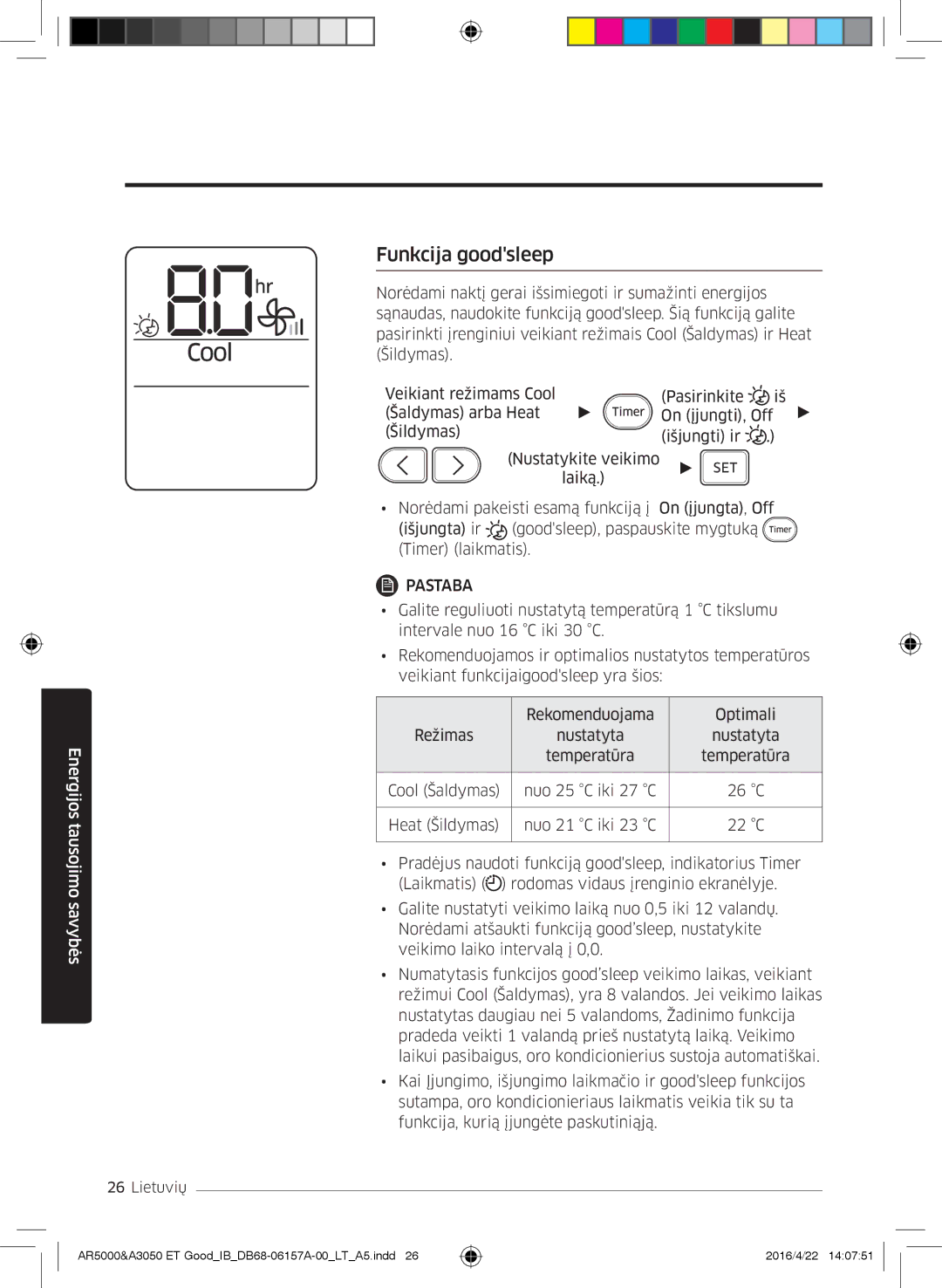 Samsung AR07HSFNBWKNEU, AR09HSFNBWKNET, AR12HSFNBWKNET, AR09HSFSBWKNET, AR12HSFSAWKNET, AR07HSFSAWKNEU manual Funkcija goodsleep 