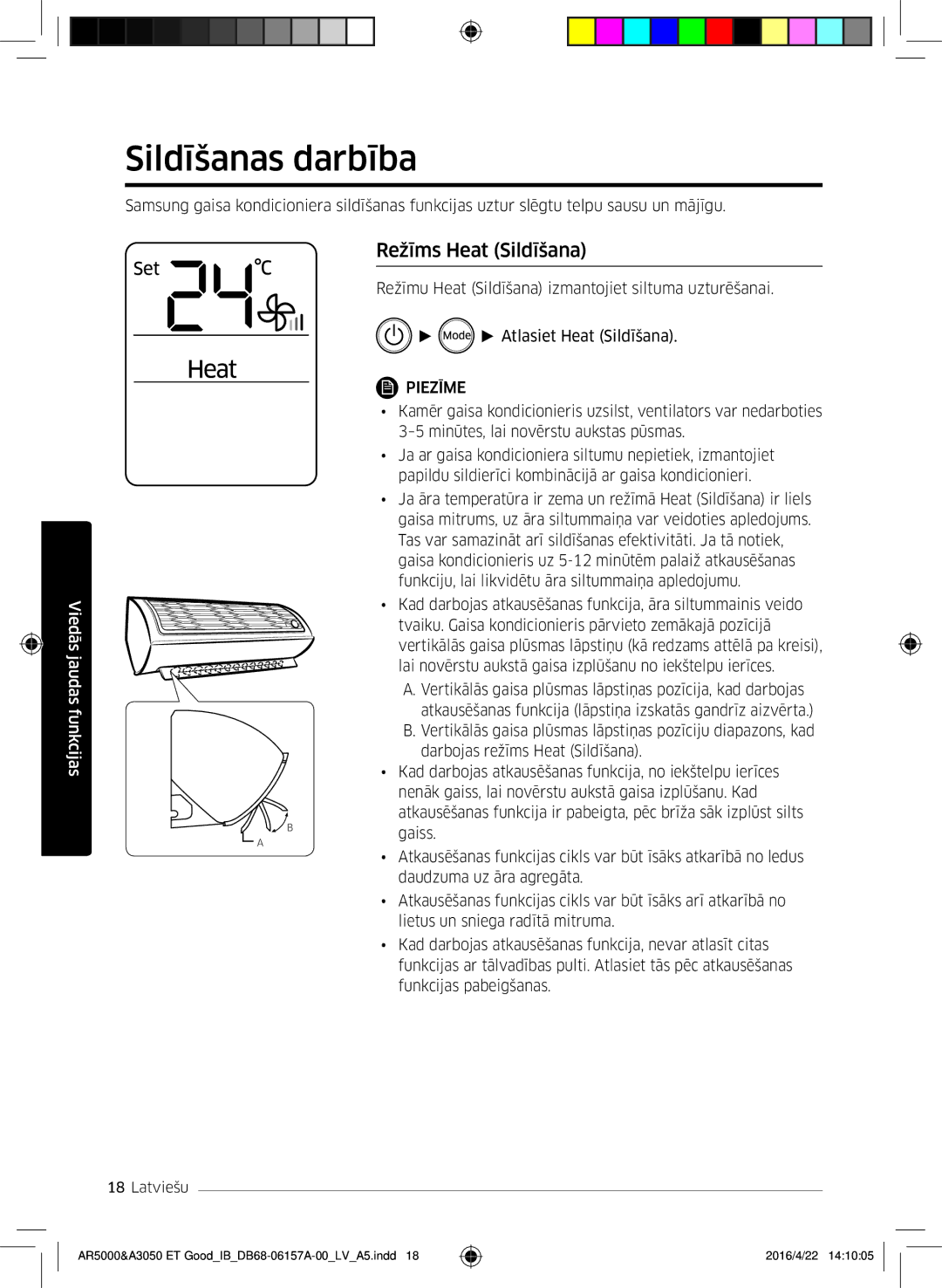 Samsung AR09HSFNCWKNZE, AR09HSFNBWKNET, AR12HSFNBWKNET, AR09HSFSBWKNET manual Sildīšanas darbība, Režīms Heat Sildīšana 